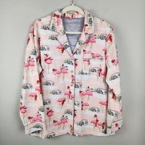 Nick and Nora pajama top size L cotton flannel flamingo snow